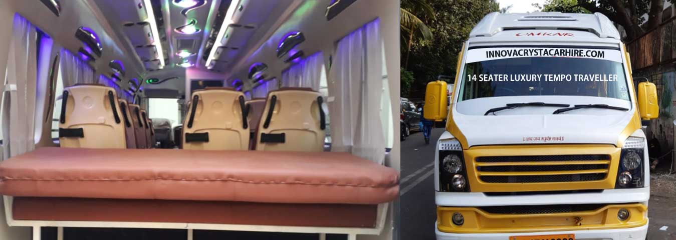 14 seater luxury 2x1 tempo traveller with sofa cum bed on rent in mumbai