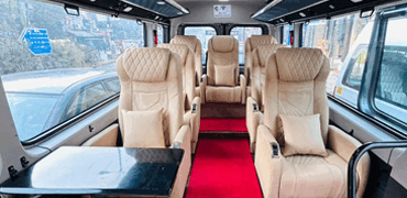6 seater super deluxe 1x1 maharaja mini tempo traveller with sofa tempo traveller on rent in delhi