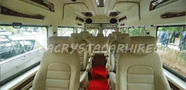 6 seater super deluxe 1x1 maharaja mini tempo traveller with sofa tempo traveller on rent in delhi